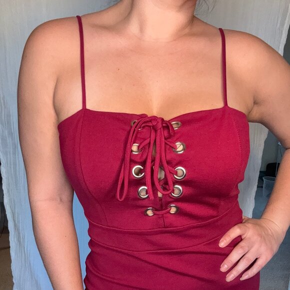 3/for$10🍒 - *Like New* Burgundy Wine Midi Dress (Large) - Picture 2 of 7